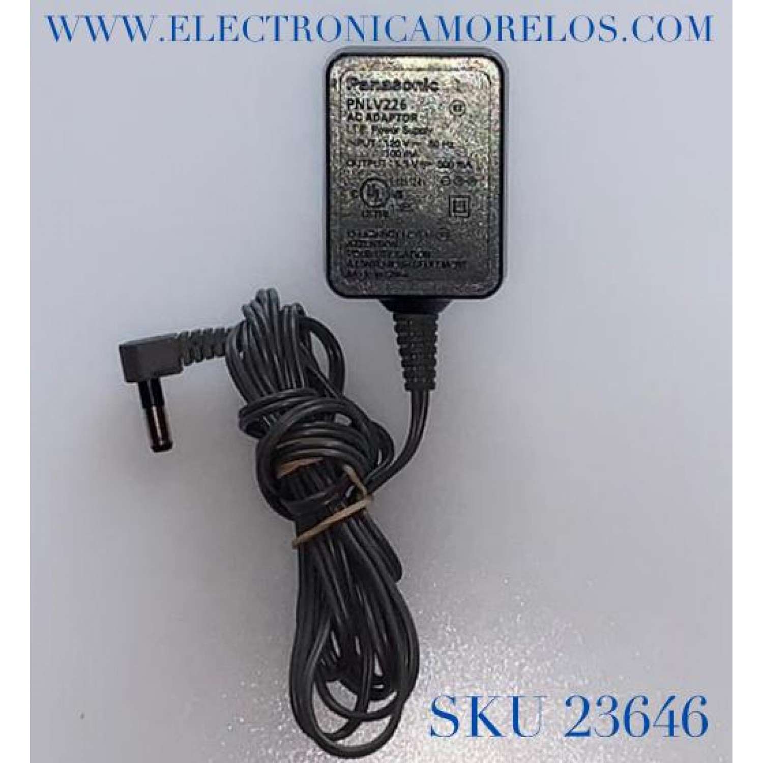 ADAPTADOR PANASONIC VCA / NUMERO DE PARTE PNLV226 / MODELO PNLV226 / ENTRADA VCA 120V～50-60Hz-100mA / SALIDA VCD 5.5V-500mA